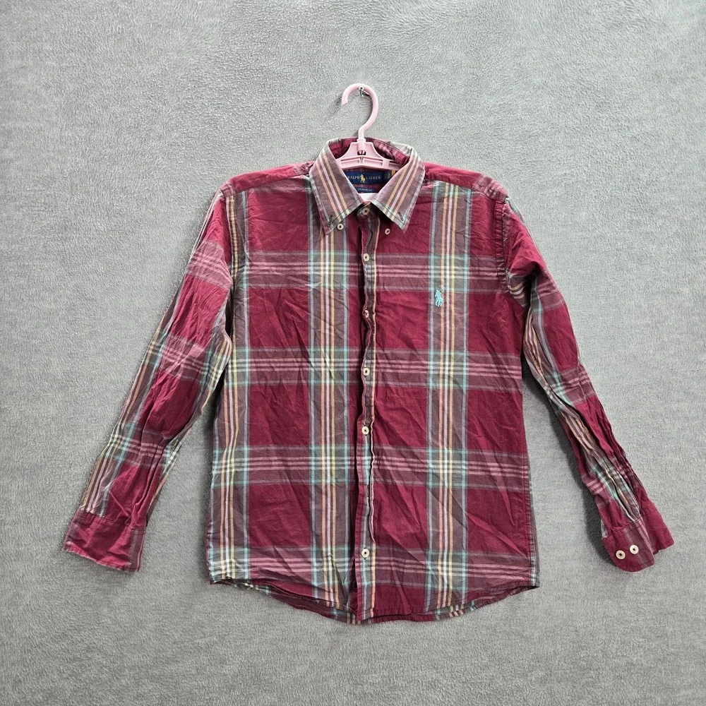 Ralph Lauren Men Button Up Shirt Medium Red Plaid Classic Fit Long Sleeve READ